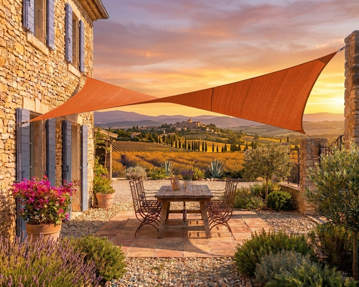 Voile d'Ombrage Rectangulaire Orange avec Kit Fixation