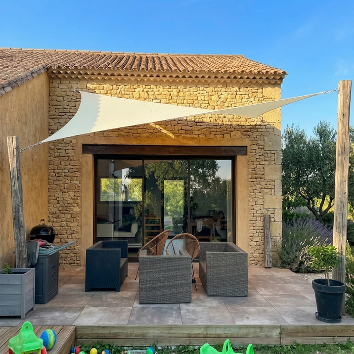 Voile d'Ombrage Rectangulaire Beige avec Kit Fixation