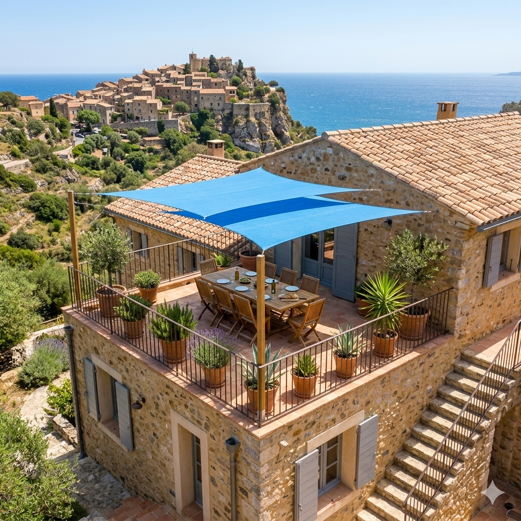 Voile d'Ombrage Carrée Bleue Imperméable