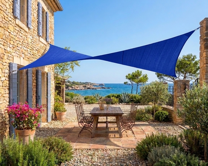 Voile d'Ombrage Rectangulaire Bleue avec Kit Fixation