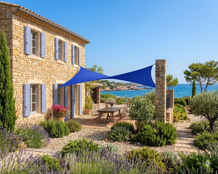 Voile d'Ombrage Rectangulaire Bleue avec Kit Fixation