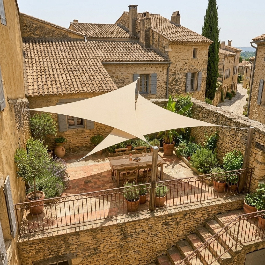Voile d'ombrage installée sur terrasse