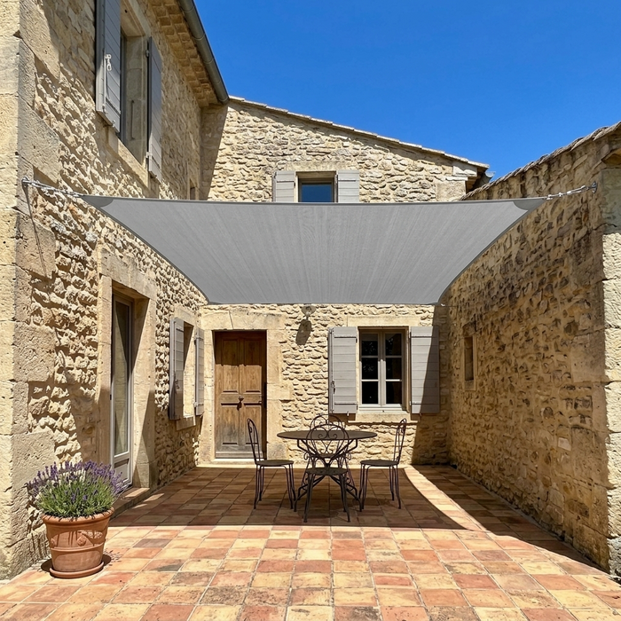 Voile d'Ombrage Rectangulaire Grise avec Kit Fixation