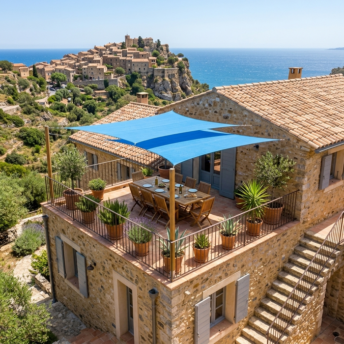 Voile d'Ombrage Carrée Bleue Imperméable